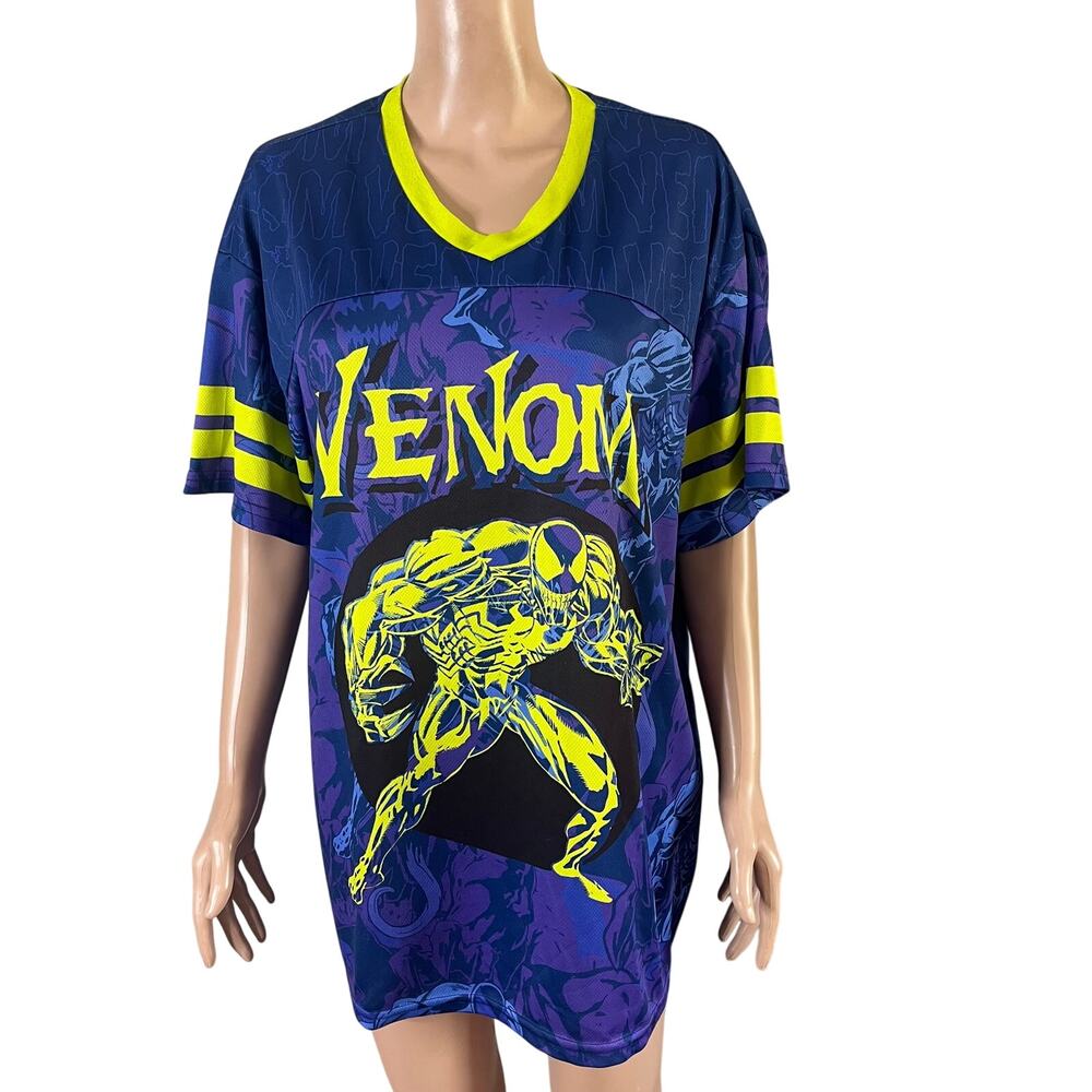 Marvel Venom Graphic Jersey Shirt Mens Large Blue Yellow Spider-man